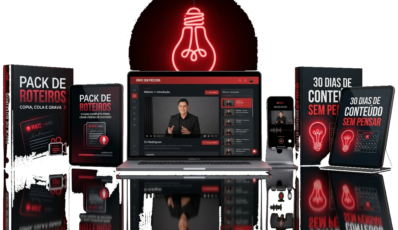 Bundle Completo Grave Sem Frescura — MacBook, Celular, Pack de Roteiros e 30 Dias de Conteúdo